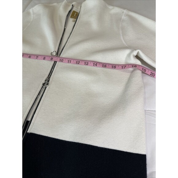 Damask Black/Cream Double Zipper Long Cardigan Front Pockets Size Medium M - Picture 8 of 12